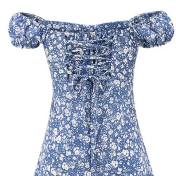 New💫 Blue White Floral Off-the-shoulder Midi - Picture 7 of 8